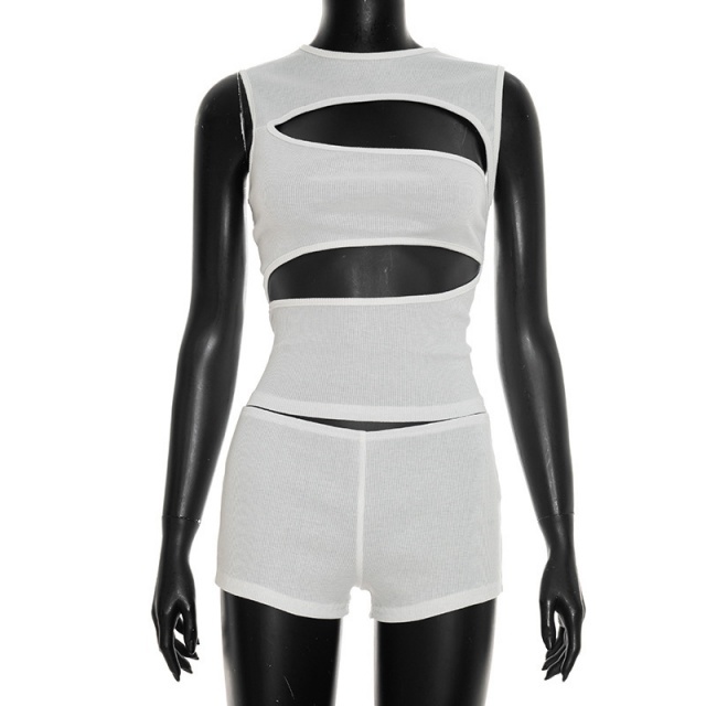 Cut Out Sleeveless Top Slim Fitted Short Set