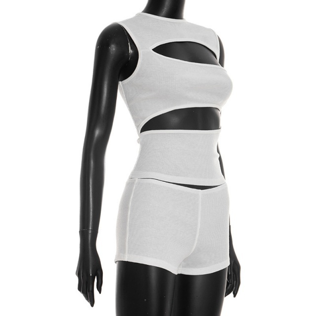 Cut Out Sleeveless Top Slim Fitted Short Set