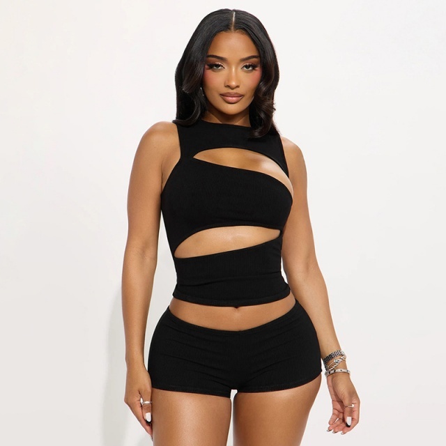 Cut Out Sleeveless Top Slim Fitted Short Set