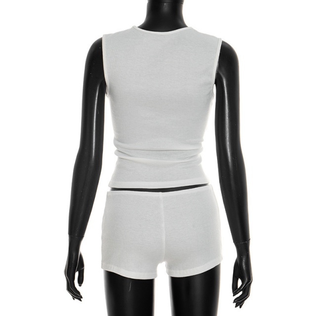 Cut Out Sleeveless Top Slim Fitted Short Set