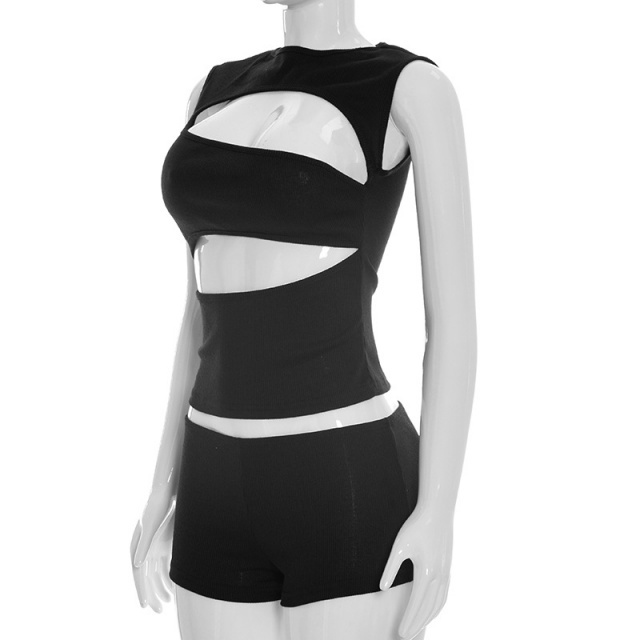 Cut Out Sleeveless Top Slim Fitted Short Set
