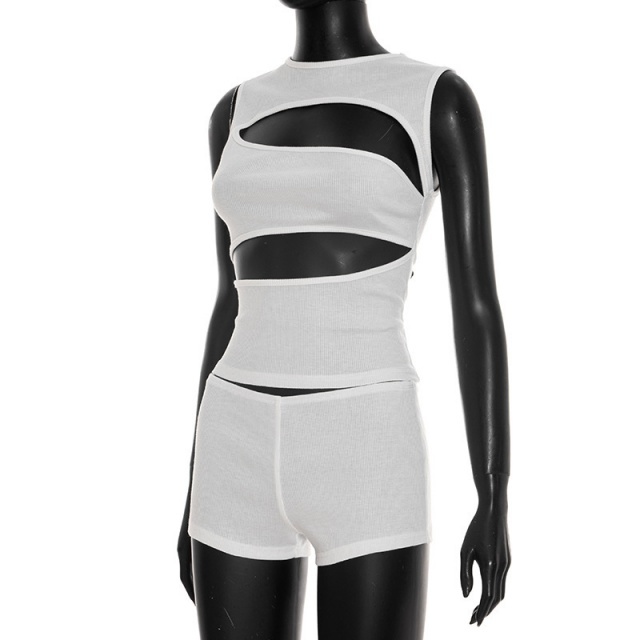 Cut Out Sleeveless Top Slim Fitted Short Set