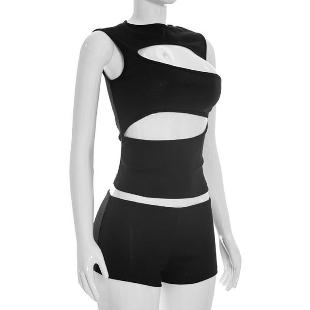 Cut Out Sleeveless Top Slim Fitted Short Set