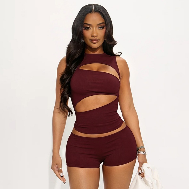 Cut Out Sleeveless Top Slim Fitted Short Set