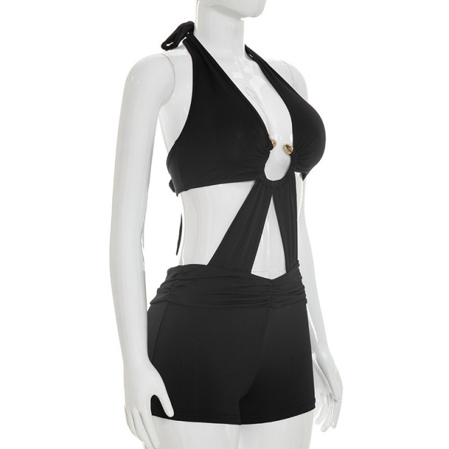 Halter Neck Cut Out Fitted Romper