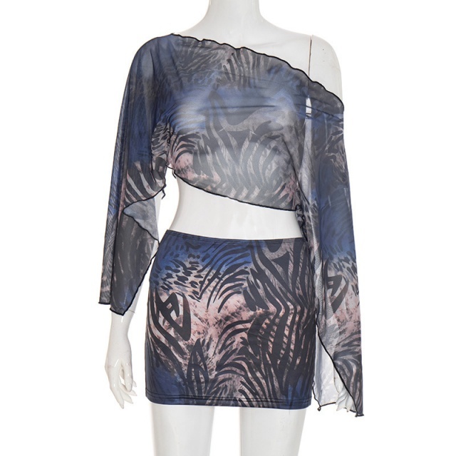 Off Shoulder Printed Cropped Top Mini Skirt Set