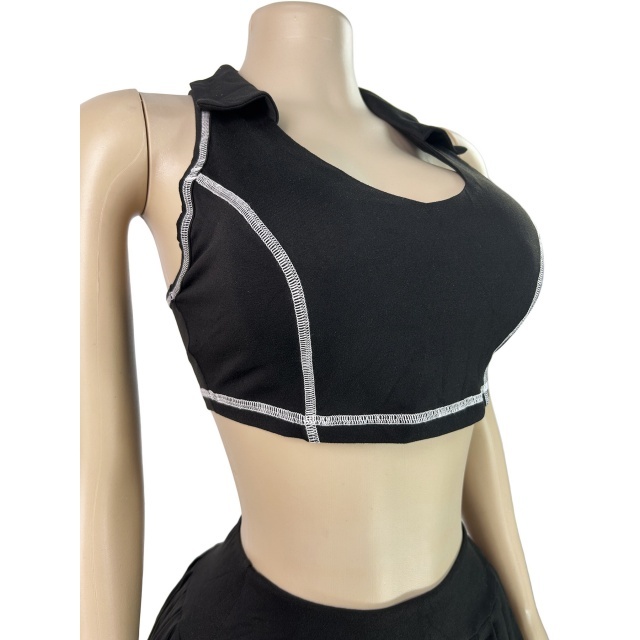 Sleeveless Cropped Top Pleated Mini Skirt Set