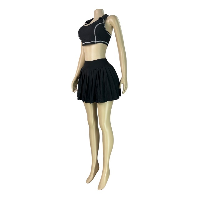 Sleeveless Cropped Top Pleated Mini Skirt Set