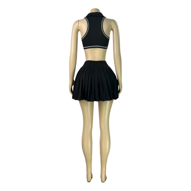 Sleeveless Cropped Top Pleated Mini Skirt Set