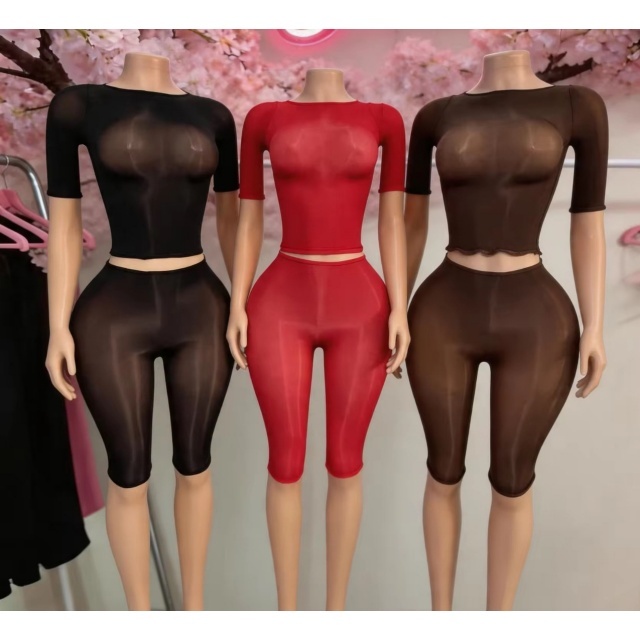 See Through Short Sleevel Top Lingerie Pant Set