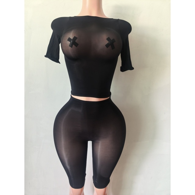 See Through Short Sleevel Top Lingerie Pant Set