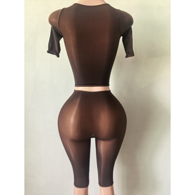 See Through Short Sleevel Top Lingerie Pant Set