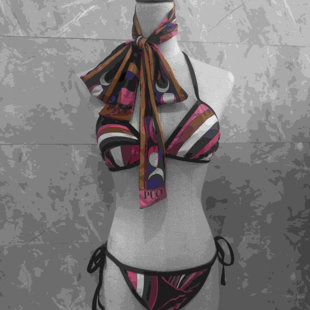 Purple Split Bikinis Set Swimwear with Headscarf
