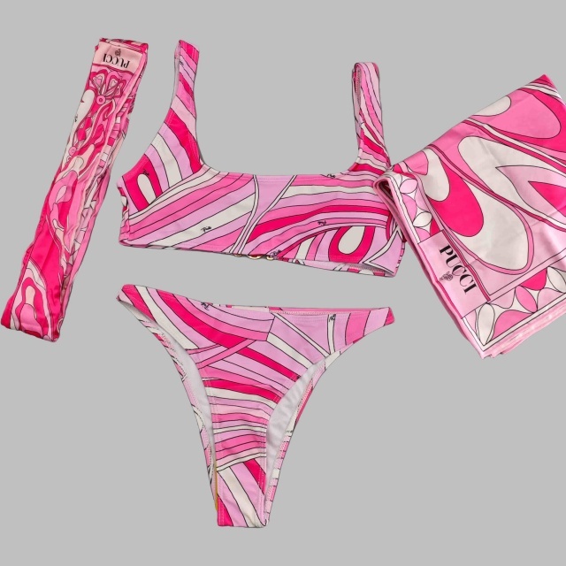 Beachwear Pink Tankinis Bikinis Set with Scarf
