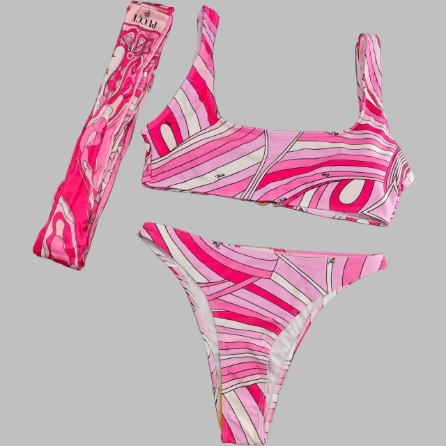 Beachwear Pink Tankinis Bikinis Set with Scarf