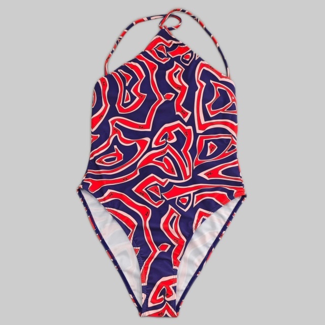 Colorblock Halter Neck One Piece Swimwear Scarf Set