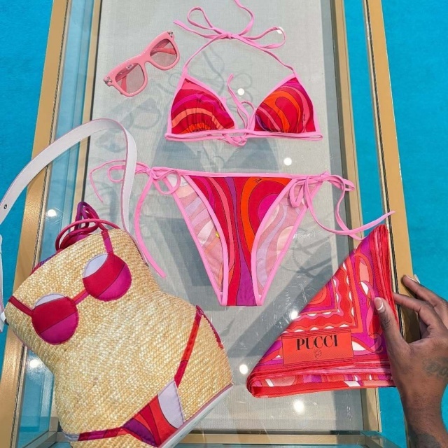 Contrast Color Printed Bikinis Scarf Set