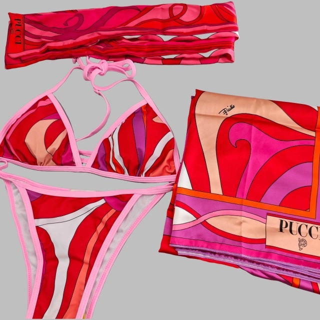 Contrast Color Printed Bikinis Scarf Set