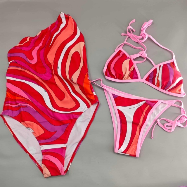 Contrast Color Printed Bikinis Scarf Set