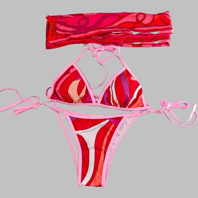 Contrast Color Printed Bikinis Scarf Set
