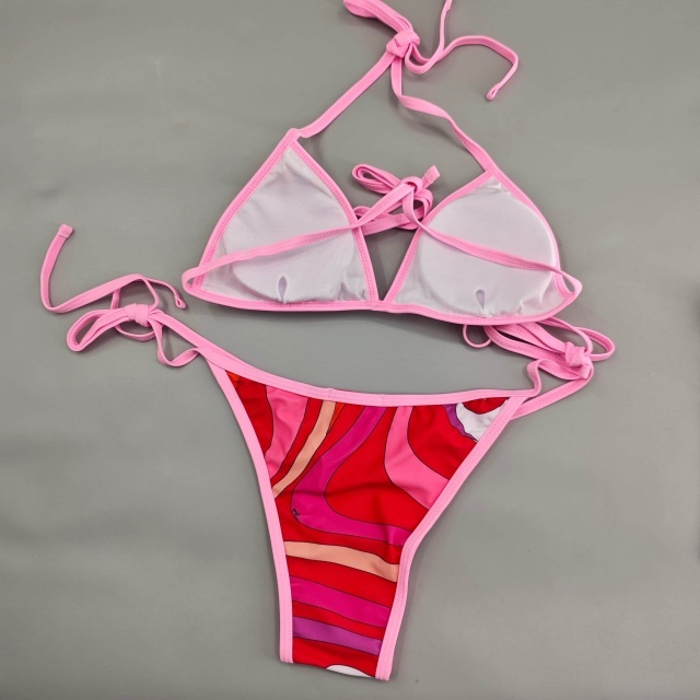 Contrast Color Printed Bikinis Scarf Set