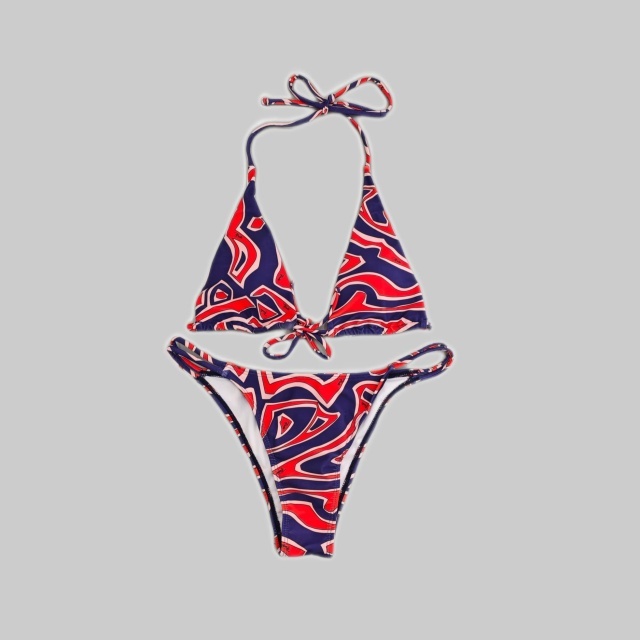 Contrast Color Printed Bikinis Set with Scarf