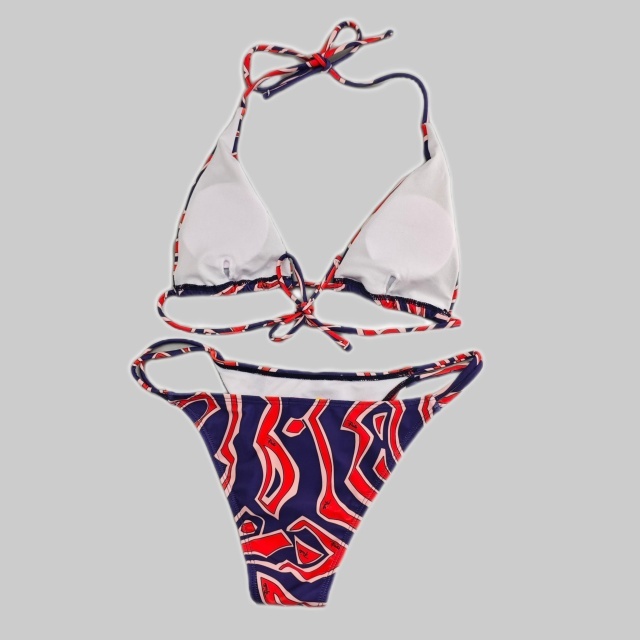 Contrast Color Printed Bikinis Set with Scarf