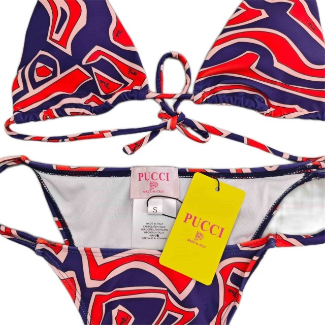 Contrast Color Printed Bikinis Set with Scarf