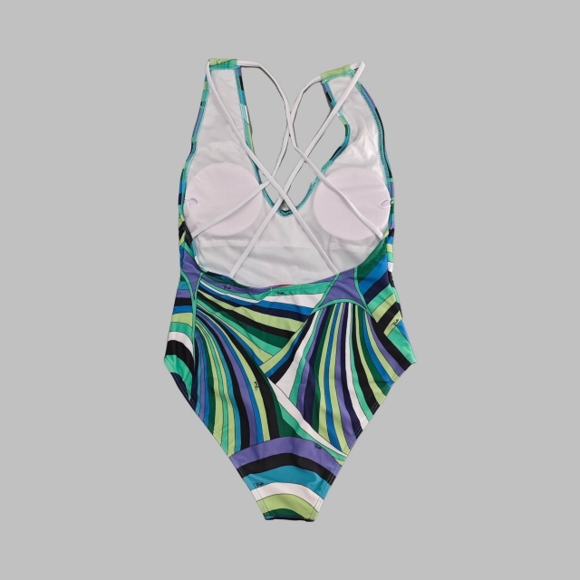 Contrast Printed V Neck One Piece Swimwear Scarf Set