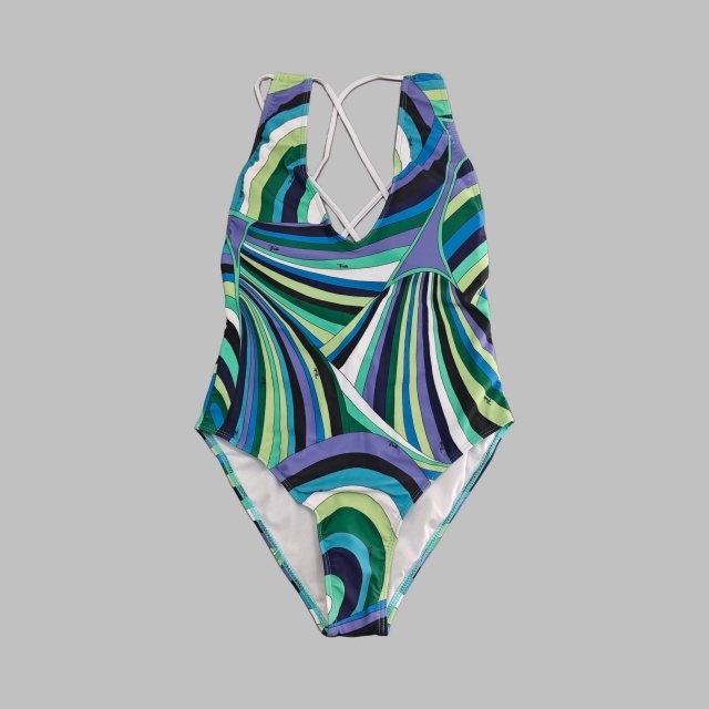 Contrast Printed V Neck One Piece Swimwear Scarf Set