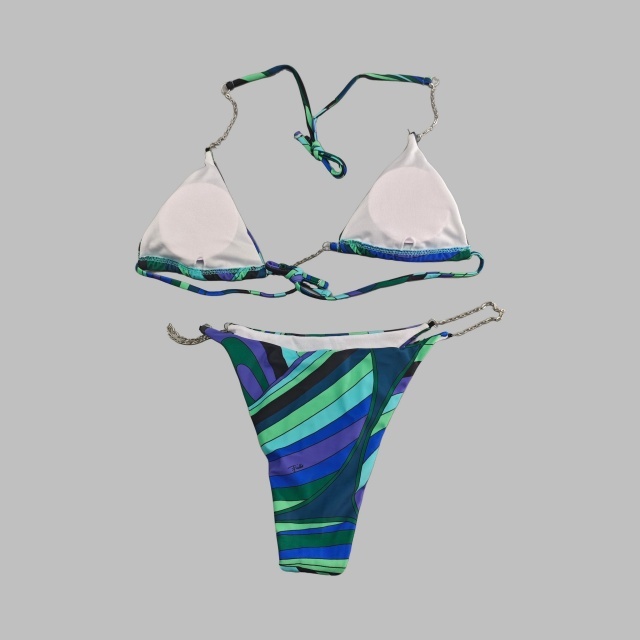 Green Fashion Printed Bikinis Set with Scarf