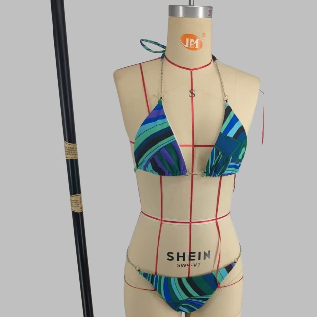 Green Fashion Printed Bikinis Set with Scarf
