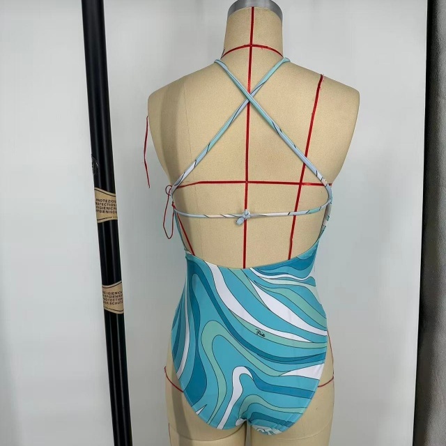 Halter Backless One Piece Swimwear Scarf Set