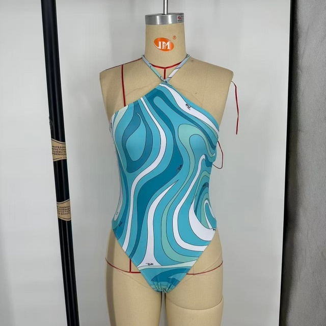 Halter Backless One Piece Swimwear Scarf Set