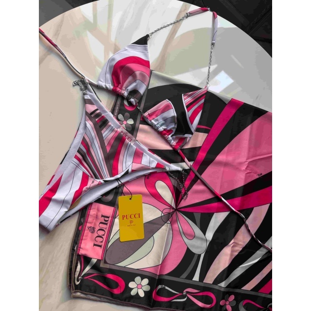 Pink Printed Fashion Beachwear Bikinis Set