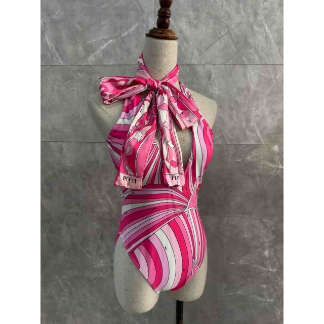 Pink Printed One Piece Swimsuit Scarf Set