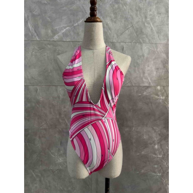 Pink Printed One Piece Swimsuit Scarf Set