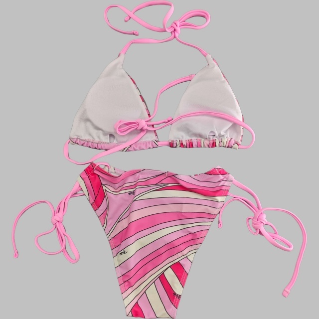 Pink Striped Printed Bikinis Scarf Set