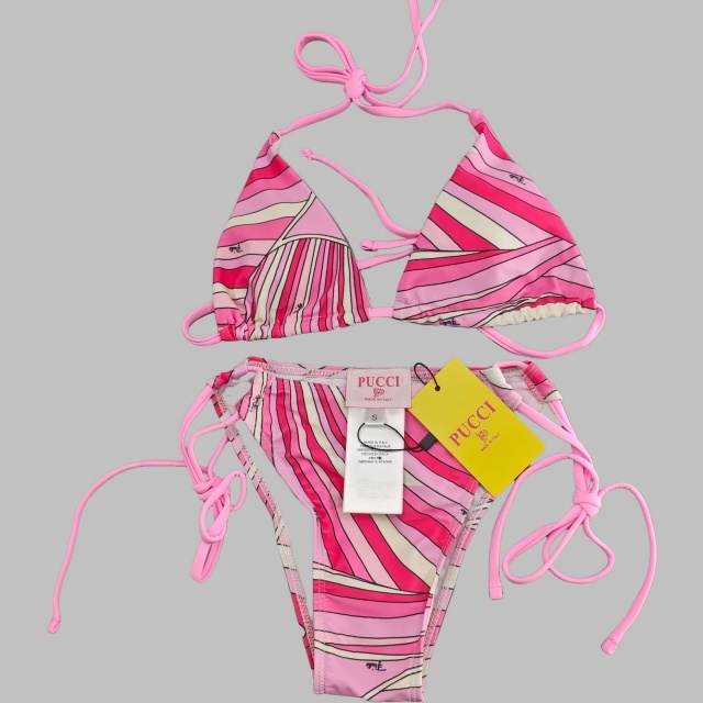 Pink Striped Printed Bikinis Scarf Set