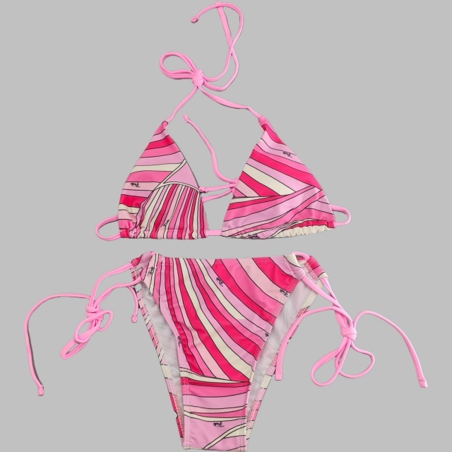 Pink Striped Printed Bikinis Scarf Set
