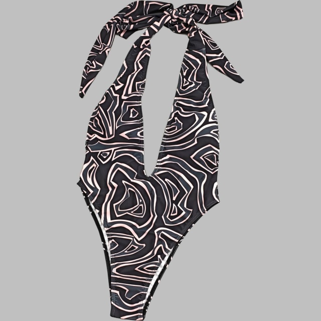 Plunging V Neck Halter Swimsuit Scarf Set