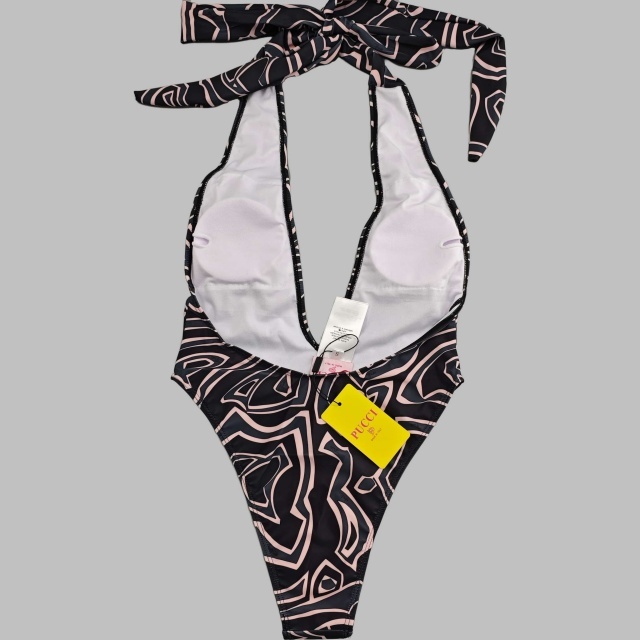 Plunging V Neck Halter Swimsuit Scarf Set