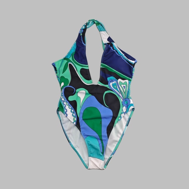 Plunging V Neck One Piece Swimwear Scarf Set