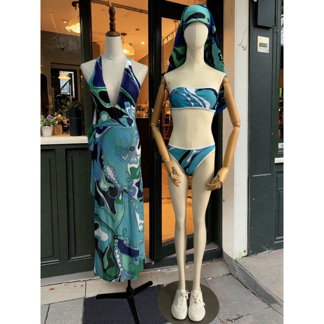 Plunging V Neck One Piece Swimwear Scarf Set