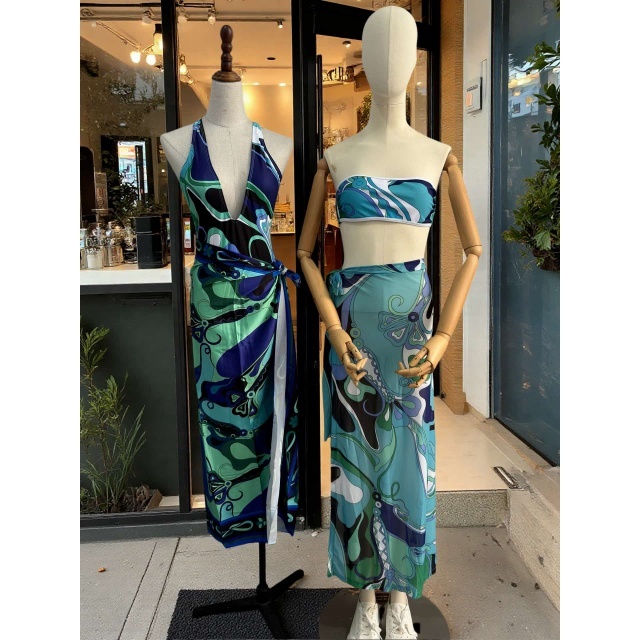 Plunging V Neck One Piece Swimwear Scarf Set