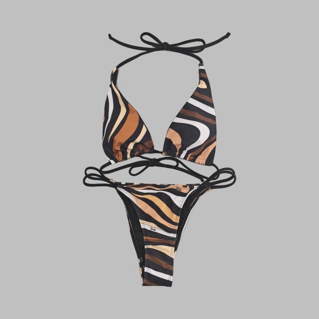 Printed Laced-up Bikinis Set with Scarf