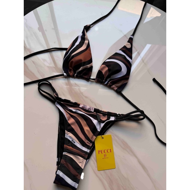 Printed Laced-up Bikinis Set with Scarf