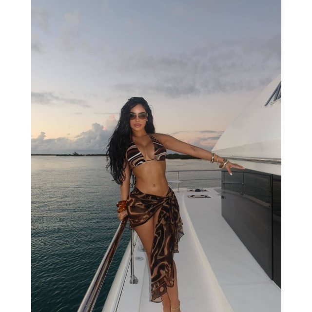 Printed Laced-up Bikinis Set with Scarf