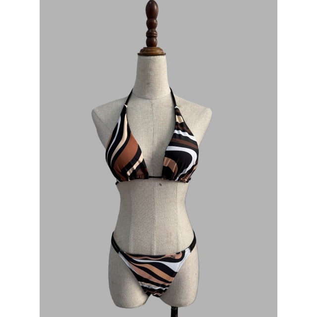 Printed Laced-up Bikinis Set with Scarf