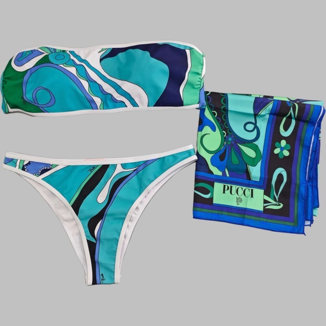 Printed Tube Top Swimwear Set with Scarf
